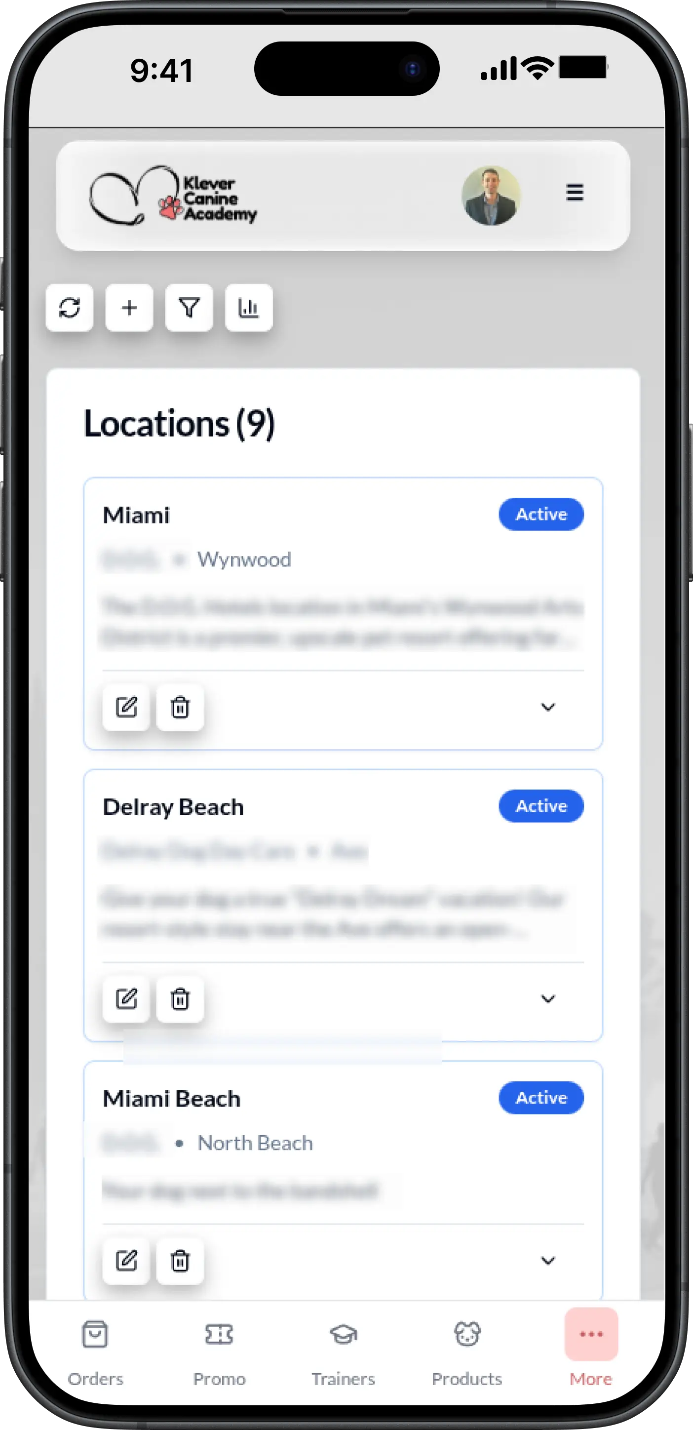 KleverCanines Locations Dashboard
