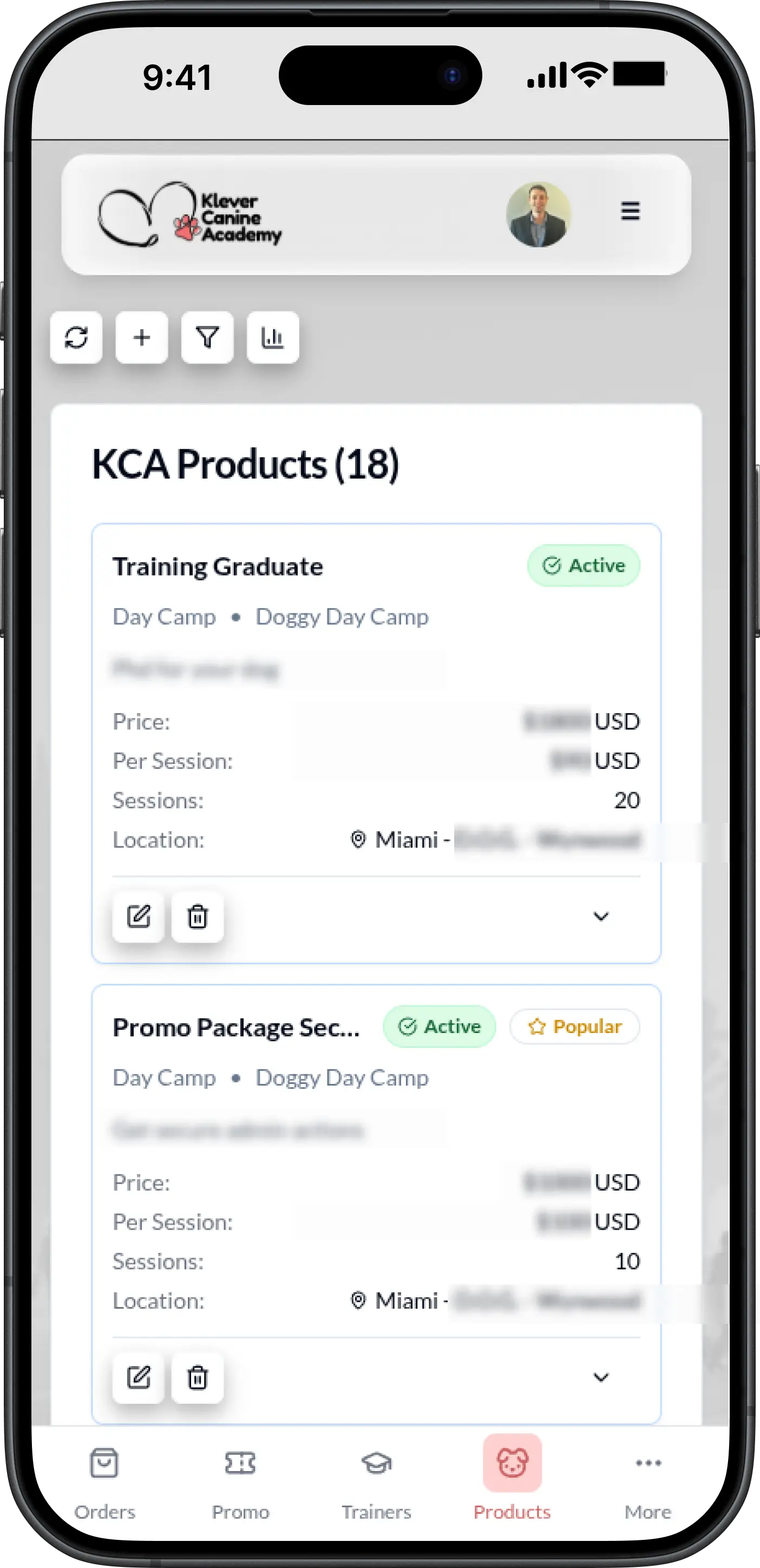 KleverCanines Products Dashboard